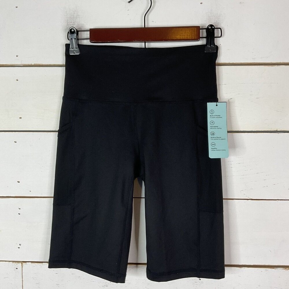 New Ideology Bike Shorts Activewear Side Pocket Black Noir Women's XS